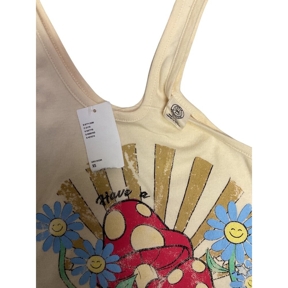 Urban Outfitters Mushroom Graphic Tank Top XS Beige Cotton Blend - Picture 3 of 3